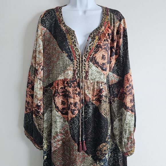 Johnny Was Dress Womens XL Mabel Multi Silk Boho Patchwork Tiered Peasant Fall - Picture 11 of 12